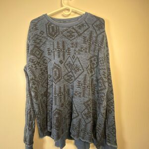 Lucky Brand Aztec thermal waffle Men's Crewneck Sweater in Blue Pattern